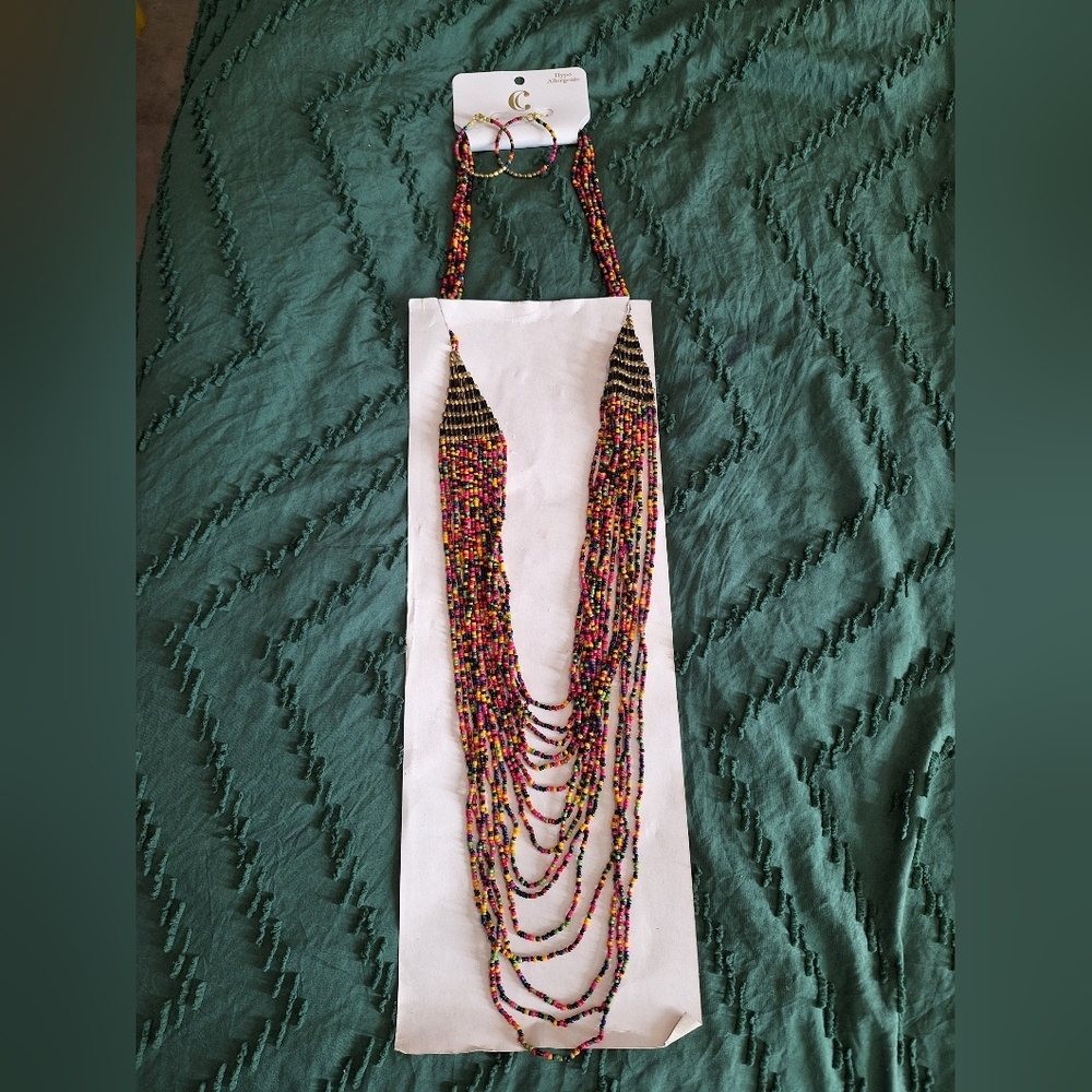 MULTICOLOR BEADED JEWELRY SET HYPOALLERGENIC